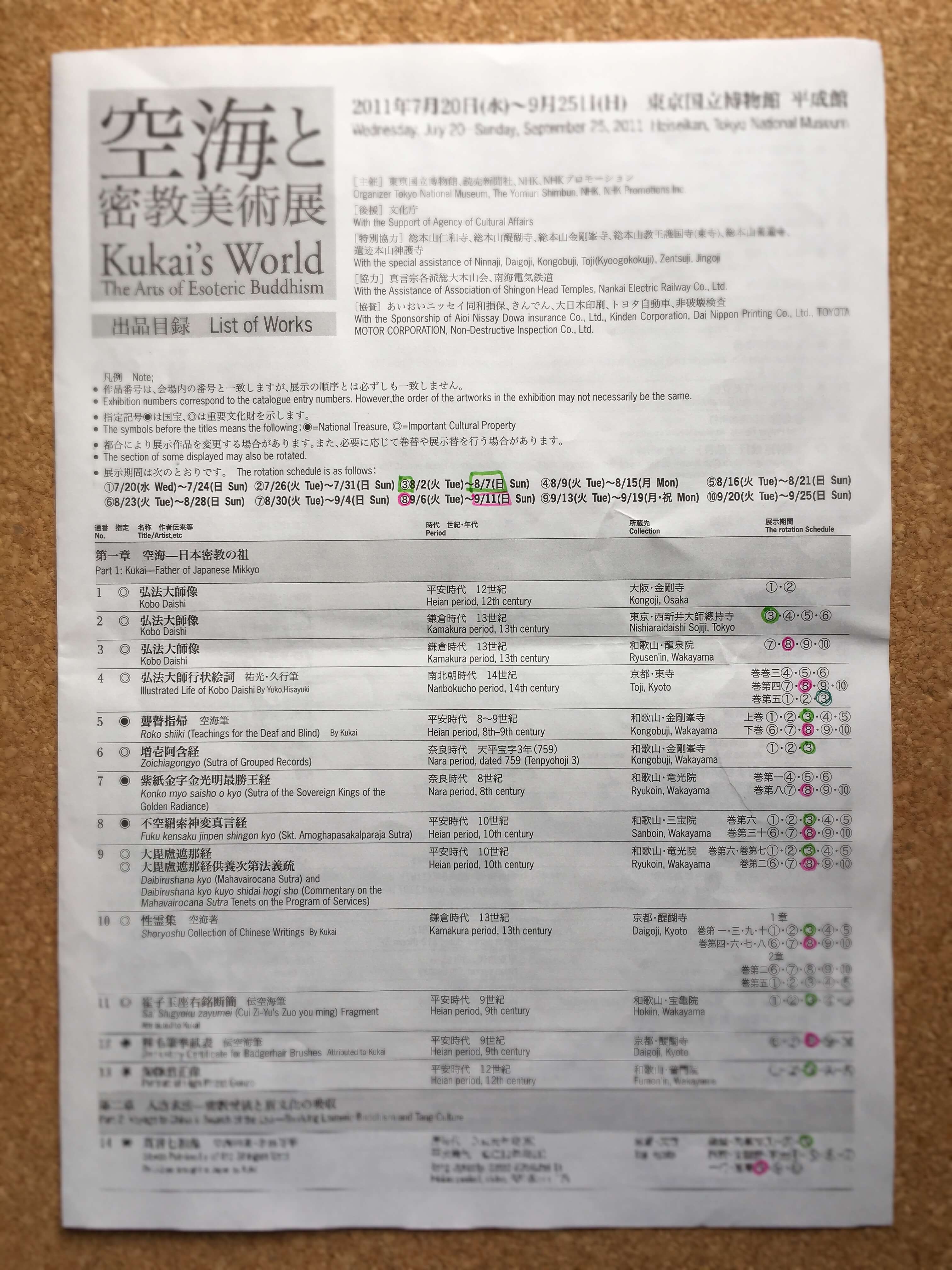 空海と密教美術展の出品目録